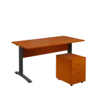 SET 568 stůl kancelářský, kovová podnož černá + kontejner pojízdný, 3-zásuvkový, třešeň šumavská