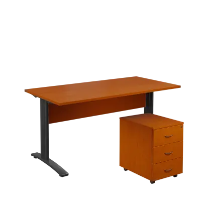 SET 568 stůl kancelářský, kovová podnož černá + kontejner pojízdný, 3-zásuvkový, třešeň šumavská