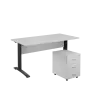 SET 568 stůl kancelářský, kovová podnož černá + kontejner pojízdný, 3-zásuvkový, bílá