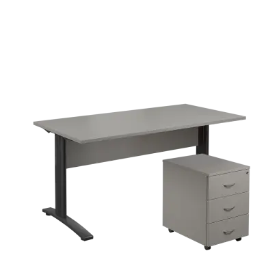 SET 568 stůl kancelářský, kovová podnož černá + kontejner pojízdný, 3-zásuvkový, šedá