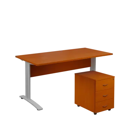 SET 568 stůl kancelářský, kovová podnož stříbrná + kontejner pojízdný, 3-zásuvkový, třešeň šumavská