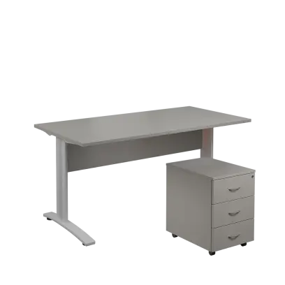 SET 568 stůl kancelářský, kovová podnož stříbrná + kontejner pojízdný, 3-zásuvkový, šedá