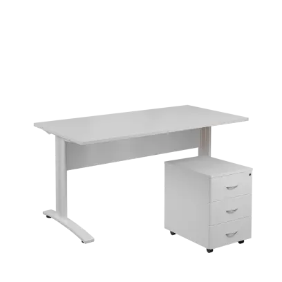 SET 568 stůl kancelářský, kovová podnož bílá + kontejner pojízdný, 3-zásuvkový, bílá