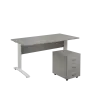 SET 568 stůl kancelářský, kovová podnož bílá + kontejner pojízdný, 3-zásuvkový, šedá