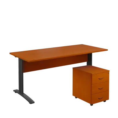 SET 588 stůl kancelářský, kovová podnož černá + kontejner pojízdný, 3-zásuvkový, třešeň šumavská