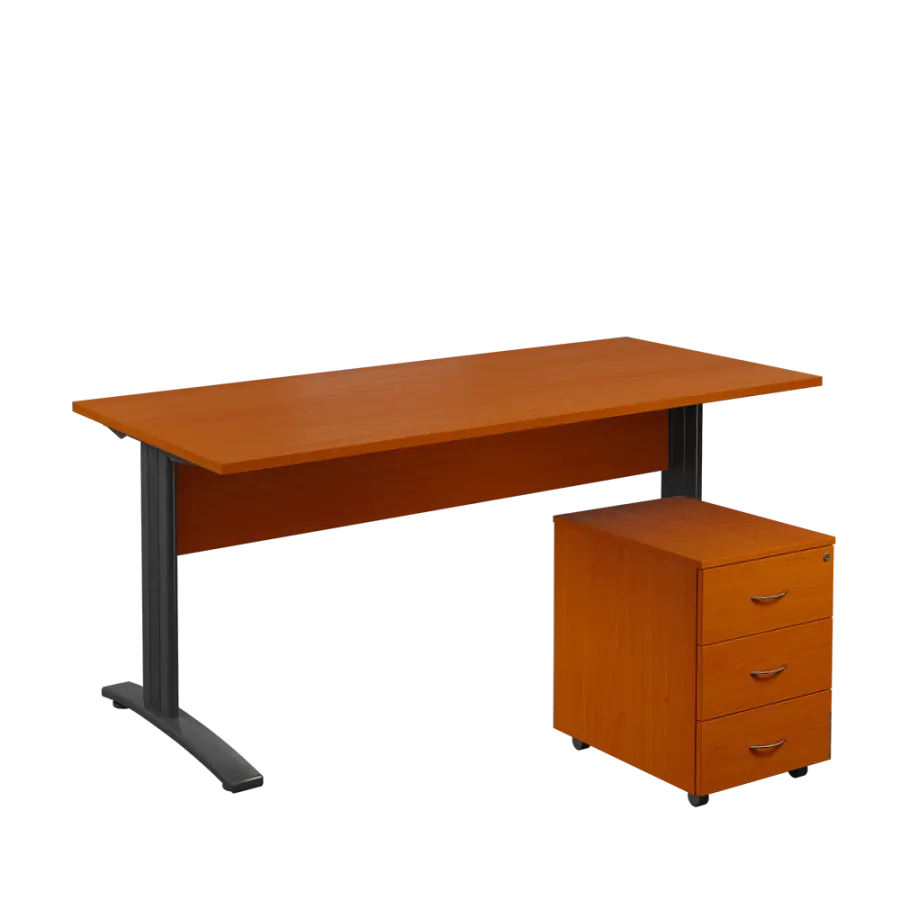 SET 588 stůl kancelářský, kovová podnož černá + kontejner pojízdný, 3-zásuvkový, třešeň šumavská