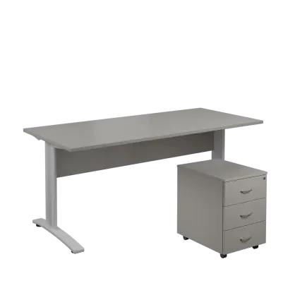 SET 588 stůl kancelářský, kovová podnož stříbrná + kontejner pojízdný, 3-zásuvkový, šedá