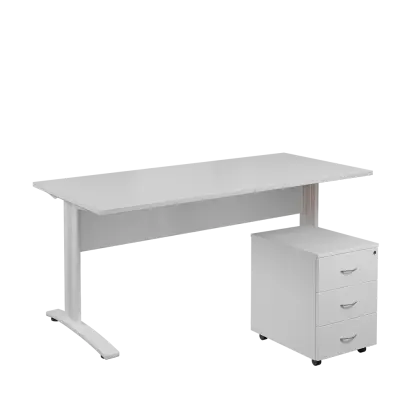 SET 588 stůl kancelářský, kovová podnož bílá + kontejner pojízdný, 3-zásuvkový, bílá