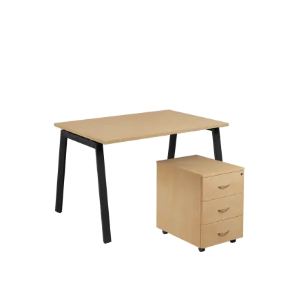 SET-A 328 stůl kancelářský, kovová podnož černá + kontejner pojízdný, 3-zásuvkový, bříza irská