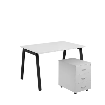 SET-A 328 stůl kancelářský, kovová podnož černá + kontejner pojízdný, 3-zásuvkový, bílá