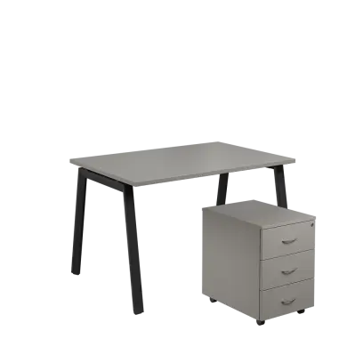 SET-A 328 stůl kancelářský, kovová podnož černá + kontejner pojízdný, 3-zásuvkový, šedá