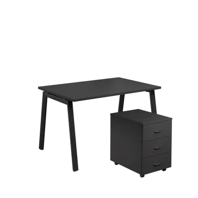 SET-A 328 stůl kancelářský, kovová podnož černá + kontejner pojízdný, 3-zásuvkový, antracit