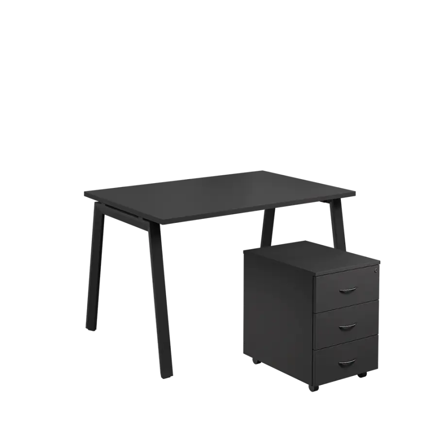 SET-A 328 stůl kancelářský, kovová podnož černá + kontejner pojízdný, 3-zásuvkový, antracit