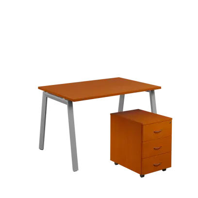 SET-A 328 stůl kancelářský, kovová podnož stříbrná + kontejner pojízdný, 3-zásuvkový, třešeň šumavská