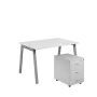 SET-A 328 stůl kancelářský, kovová podnož stříbrná + kontejner pojízdný, 3-zásuvkový, bílá