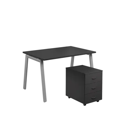 SET-A 328 stůl kancelářský, kovová podnož stříbrná + kontejner pojízdný, 3-zásuvkový, antracit