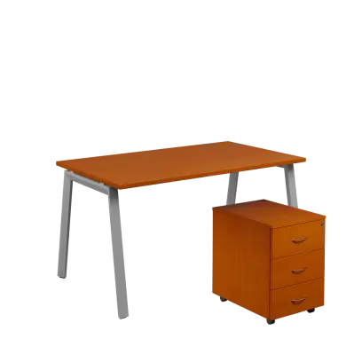 SET-A 348 stůl kancelářský, kovová podnož stříbrná + kontejner pojízdný, 3-zásuvkový, třešeň šumavská