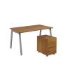 SET-A 348 stůl kancelářský, kovová podnož stříbrná + kontejner pojízdný, 3-zásuvkový, ořech světlý
