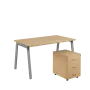 SET-A 348 stůl kancelářský, kovová podnož stříbrná + kontejner pojízdný, 3-zásuvkový, bříza irská