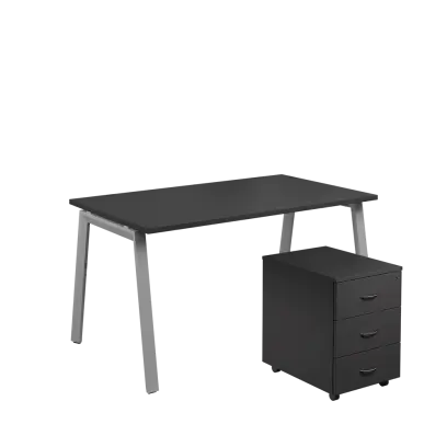 SET-A 348 stůl kancelářský, kovová podnož stříbrná + kontejner pojízdný, 3-zásuvkový, antracit