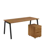 SET-A 388 stůl kancelářský, kovová podnož černá + kontejner pojízdný, 3-zásuvkový, ořech světlý