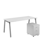 SET-A 388 stůl kancelářský, kovová podnož stříbrná + kontejner pojízdný, 3-zásuvkový, bílá