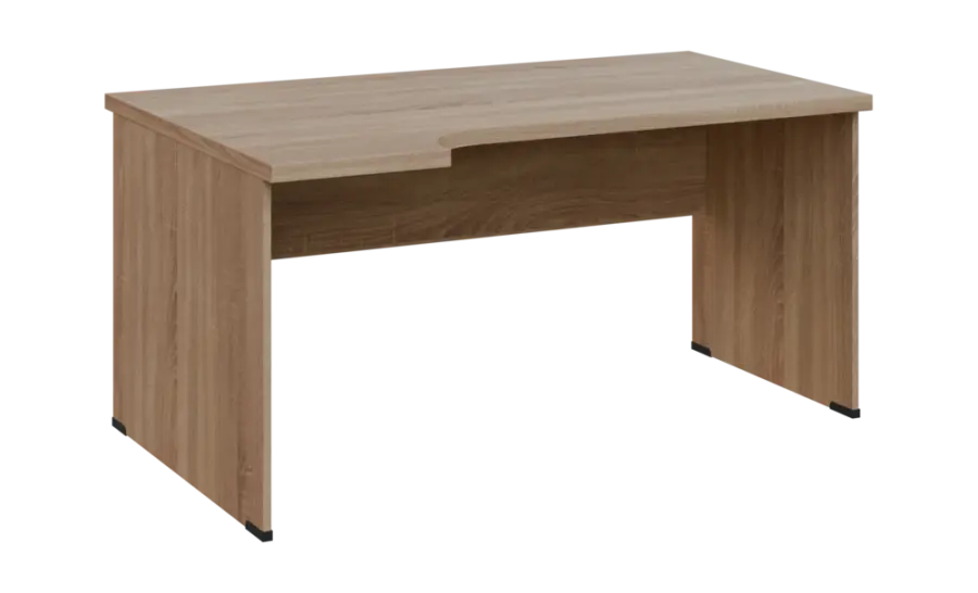 SIRL 38 - 164 stůl kancelářský, rohový, levý, dřevěná podnož, deska 36 mm, široký 1600 mm, dub bardolino