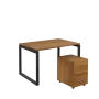 SET-O 328 stůl kancelářský, kovová podnož černá + kontejner pojízdný, 3-zásuvkový, ořech světlý