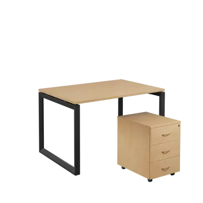 SET-O 328 stůl kancelářský, kovová podnož černá + kontejner pojízdný, 3-zásuvkový, bříza irská