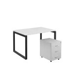 SET-O 328 stůl kancelářský, kovová podnož černá + kontejner pojízdný, 3-zásuvkový, bílá