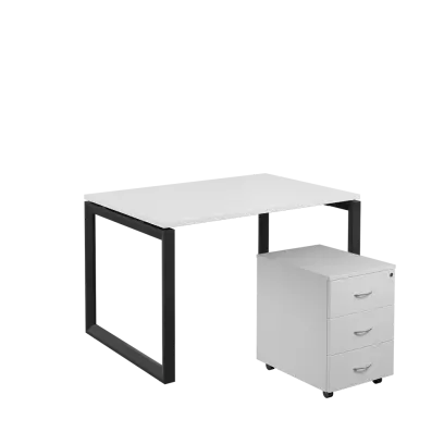 SET-O 328 stůl kancelářský, kovová podnož černá + kontejner pojízdný, 3-zásuvkový, bílá