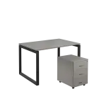 SET-O 328 stůl kancelářský, kovová podnož černá + kontejner pojízdný, 3-zásuvkový, šedá