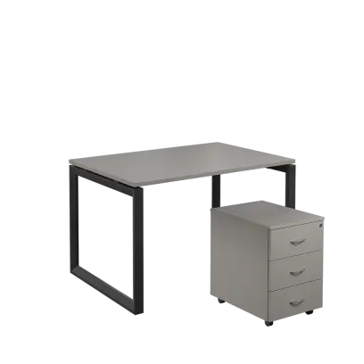 SET-O 328 stůl kancelářský, kovová podnož černá + kontejner pojízdný, 3-zásuvkový, šedá