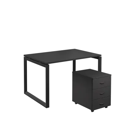 SET-O 328 stůl kancelářský, kovová podnož černá + kontejner pojízdný, 3-zásuvkový, antracit