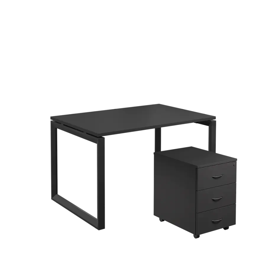 SET-O 328 stůl kancelářský, kovová podnož černá + kontejner pojízdný, 3-zásuvkový, antracit