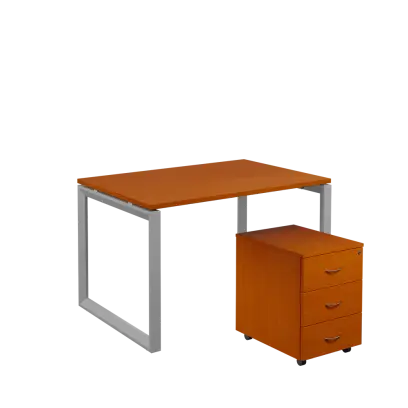 SET-O 328 stůl kancelářský, kovová podnož stříbrná + kontejner pojízdný, 3-zásuvkový, třešeň šumavská