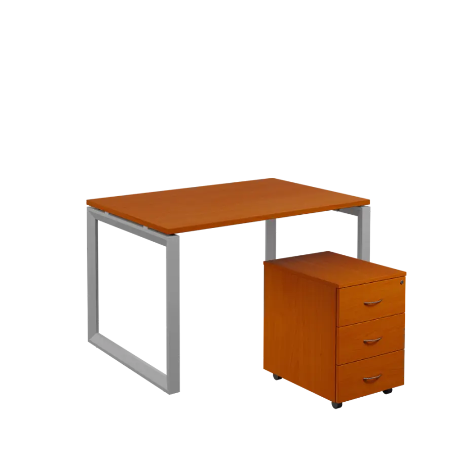 SET-O 328 stůl kancelářský, kovová podnož stříbrná + kontejner pojízdný, 3-zásuvkový, třešeň šumavská