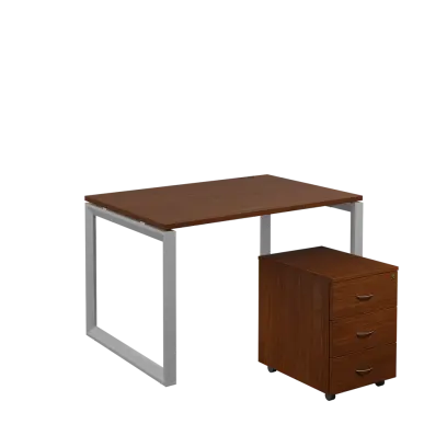 SET-O 328 stůl kancelářský, kovová podnož stříbrná + kontejner pojízdný, 3-zásuvkový, ořech královský