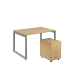 SET-O 328 stůl kancelářský, kovová podnož stříbrná + kontejner pojízdný, 3-zásuvkový, bříza irská