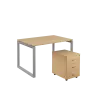 SET-O 328 stůl kancelářský, kovová podnož stříbrná + kontejner pojízdný, 3-zásuvkový, bříza irská
