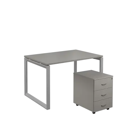 SET-O 328 stůl kancelářský, kovová podnož stříbrná + kontejner pojízdný, 3-zásuvkový, šedá