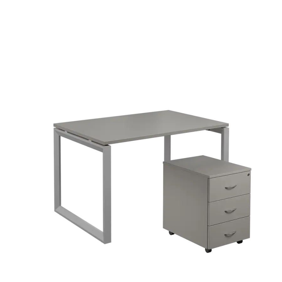 SET-O 328 stůl kancelářský, kovová podnož stříbrná + kontejner pojízdný, 3-zásuvkový, šedá