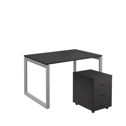 SET-O 328 stůl kancelářský, kovová podnož stříbrná + kontejner pojízdný, 3-zásuvkový, antracit