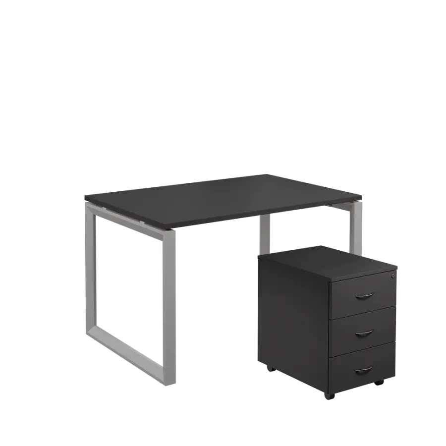 SET-O 328 stůl kancelářský, kovová podnož stříbrná + kontejner pojízdný, 3-zásuvkový, antracit