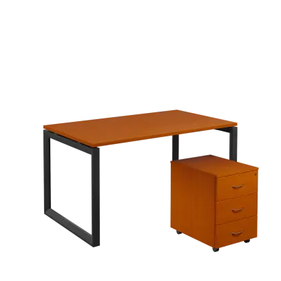 SET-O 348 stůl kancelářský, kovová podnož černá + kontejner pojízdný, 3-zásuvkový, třešeň šumavská