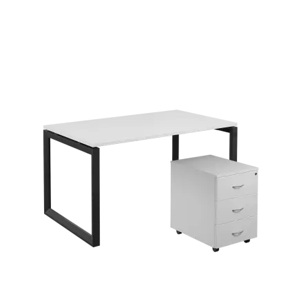 SET-O 348 stůl kancelářský, kovová podnož černá + kontejner pojízdný, 3-zásuvkový, bílá