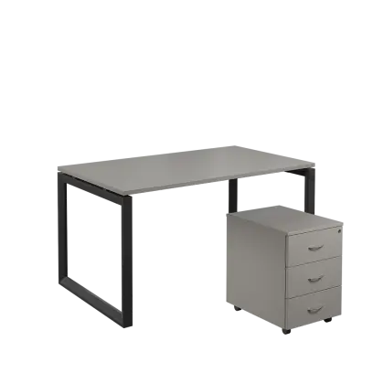 SET-O 348 stůl kancelářský, kovová podnož černá + kontejner pojízdný, 3-zásuvkový, šedá