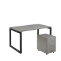 SET-O 348 stůl kancelářský, kovová podnož černá + kontejner pojízdný, 3-zásuvkový, šedá