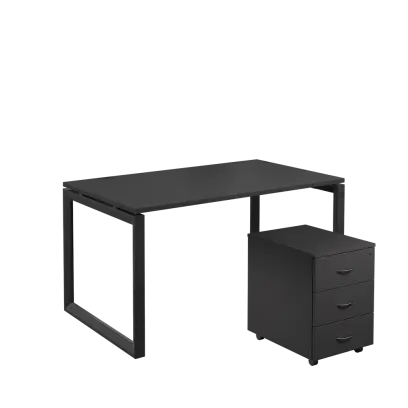 SET-O 348 stůl kancelářský, kovová podnož černá + kontejner pojízdný, 3-zásuvkový, antracit