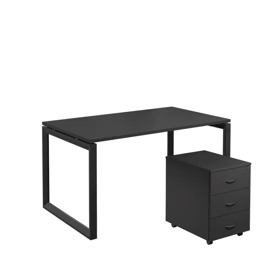 SET-O 348 stůl kancelářský, kovová podnož černá + kontejner pojízdný, 3-zásuvkový, antracit